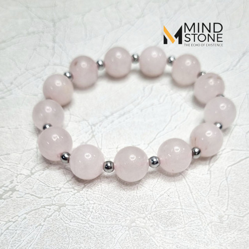 دستبند رزکوارتز و حدید با مهره سایز 12