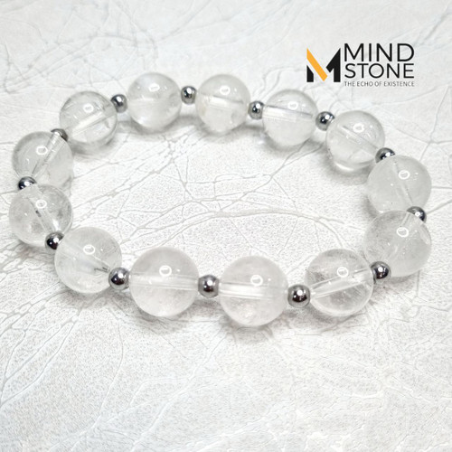 دستبند کریستال کوارتز و حدید با مهره سایز 12