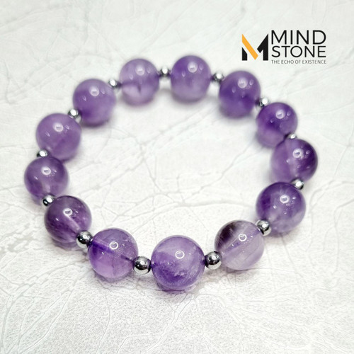 دستبند آمیتیست و حدید با مهره سایز 12