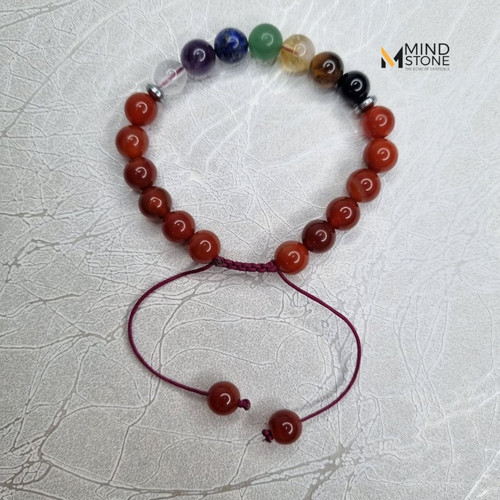 دستبند هفت چاکرا و عقیق سرخ