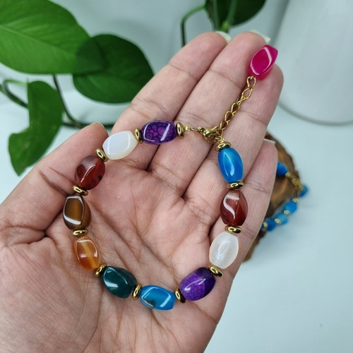 دستبند عقیق آبنباتی هفت چاکرا