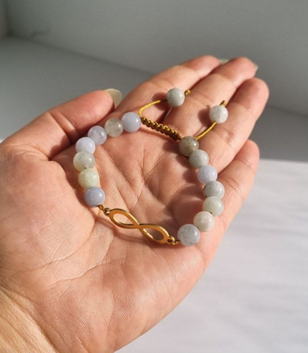 دستبند تک سنگ اکوامارین با پلاک بینهایت