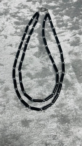 گردنبند سنگی دو رشته عقیق سیاه لوله ای