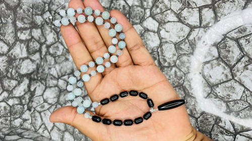 گردنبن اکوامارین و تورمالین سیاه