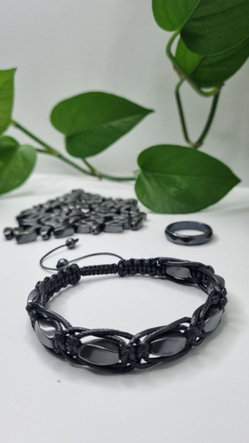 دستبند سنگ حدید با بافت چرم