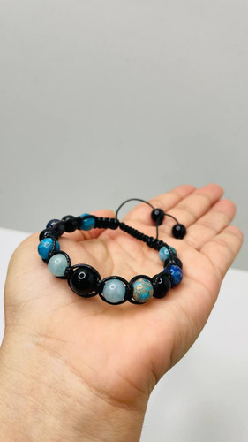 دستبند سنگ عنصر آب با بافت چرمی