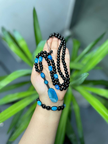 نیم ست سنگ اونیکس و عقیق آبی