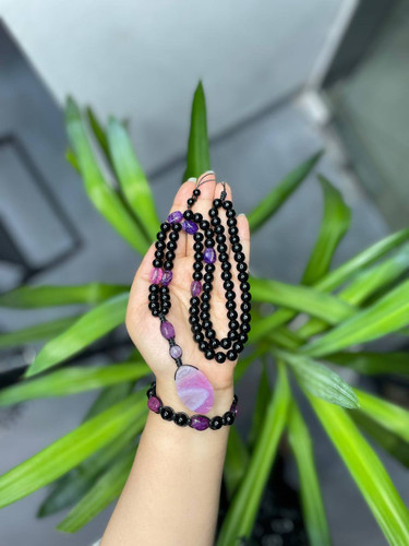 نیم ست سنگ اونیکس و عقیق بنفش