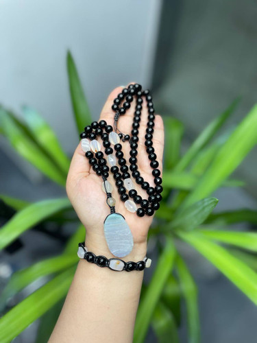 نیم ست سنگ اونیکس و عقیق سفید