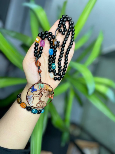 نیم ست سنگ اونیکس و عقیق هفت چاکرا